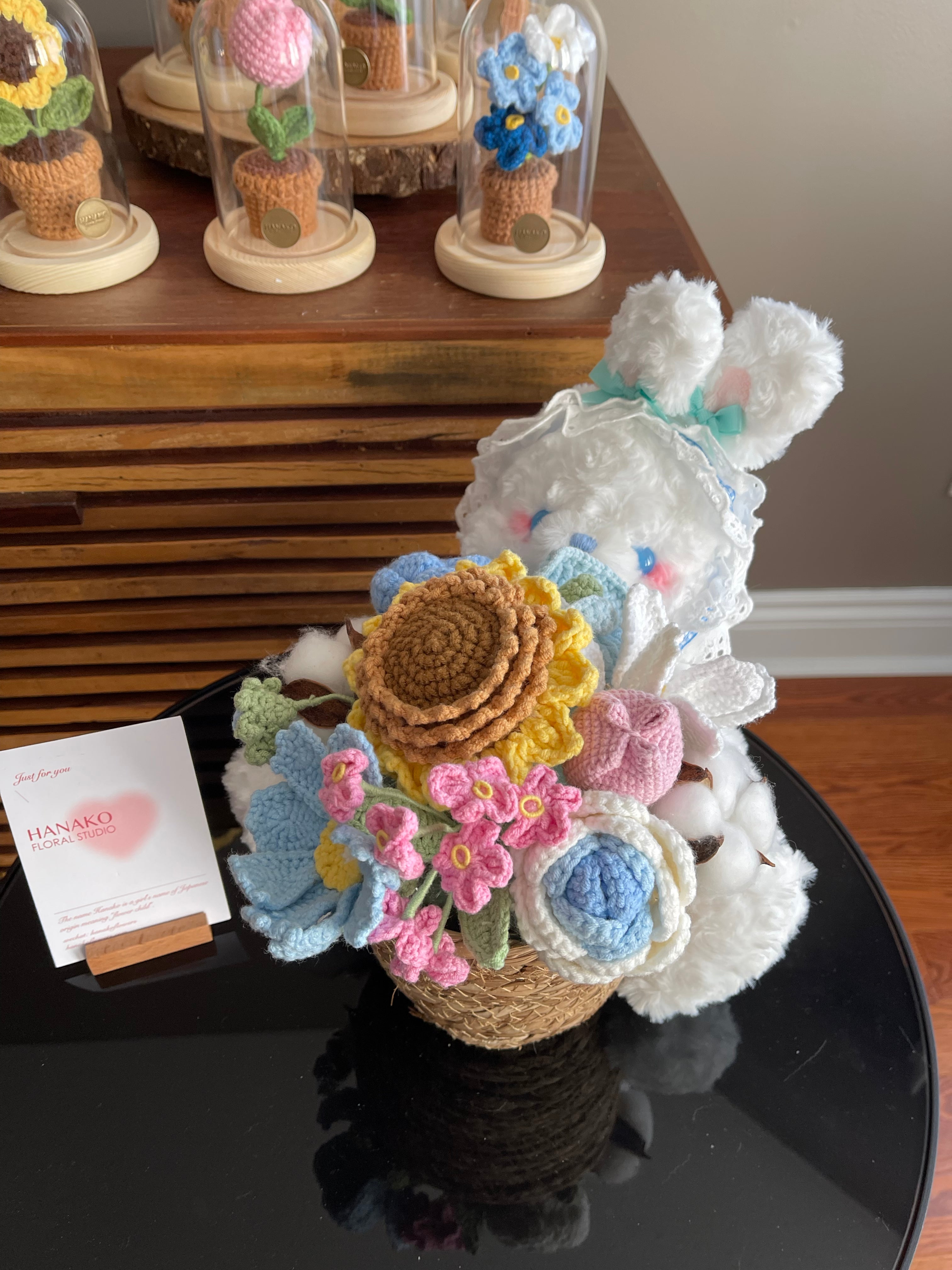 Plush Toy and Crochet Flowers with Basket