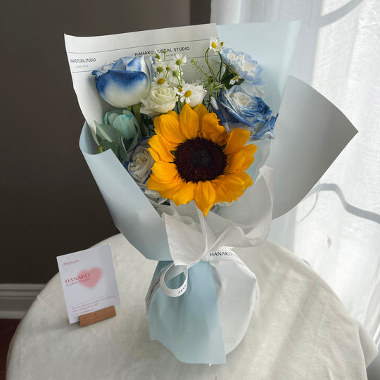Graduation Single Sunflower Small Bouquet Blue