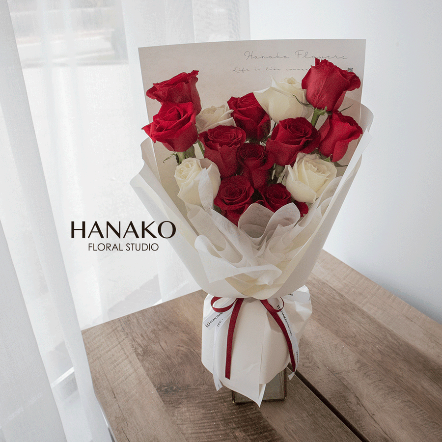 True Affection Red and White Rose Bouquet