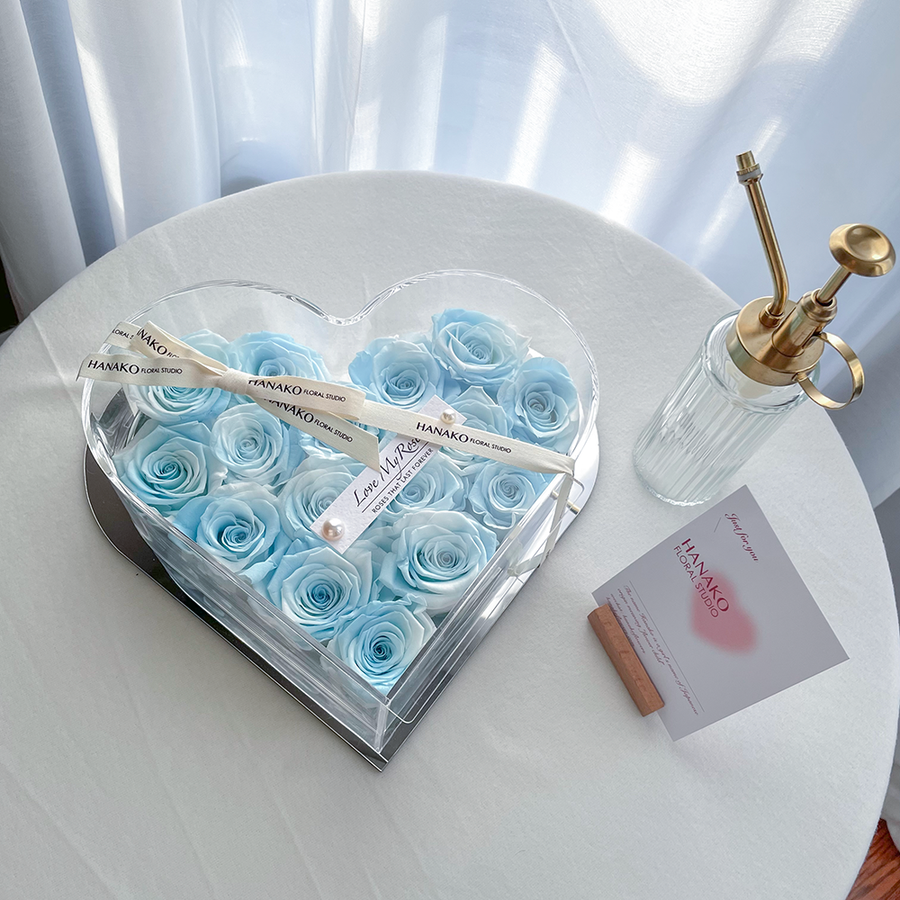Heart Beat Preserved Rose Box-Blue