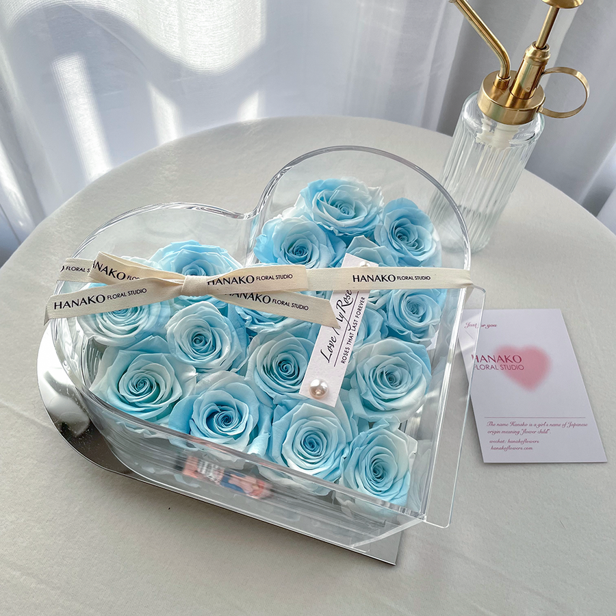 Heart Beat Preserved Rose Box-Blue
