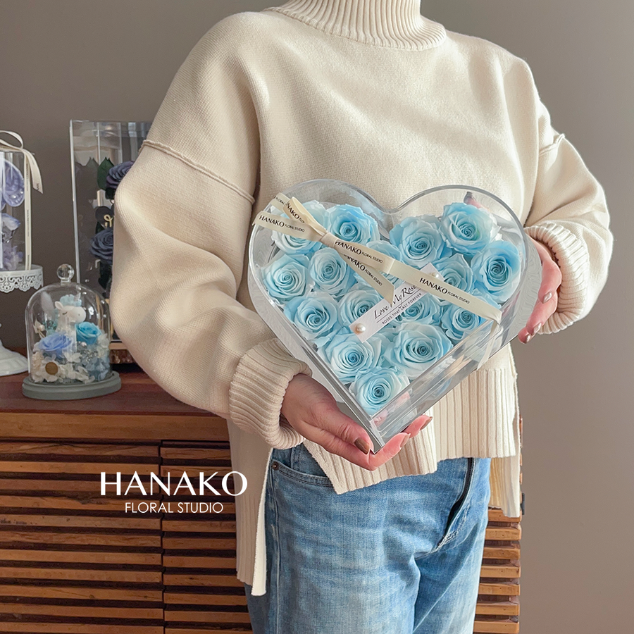 Heart Beat Preserved Rose Box-Blue