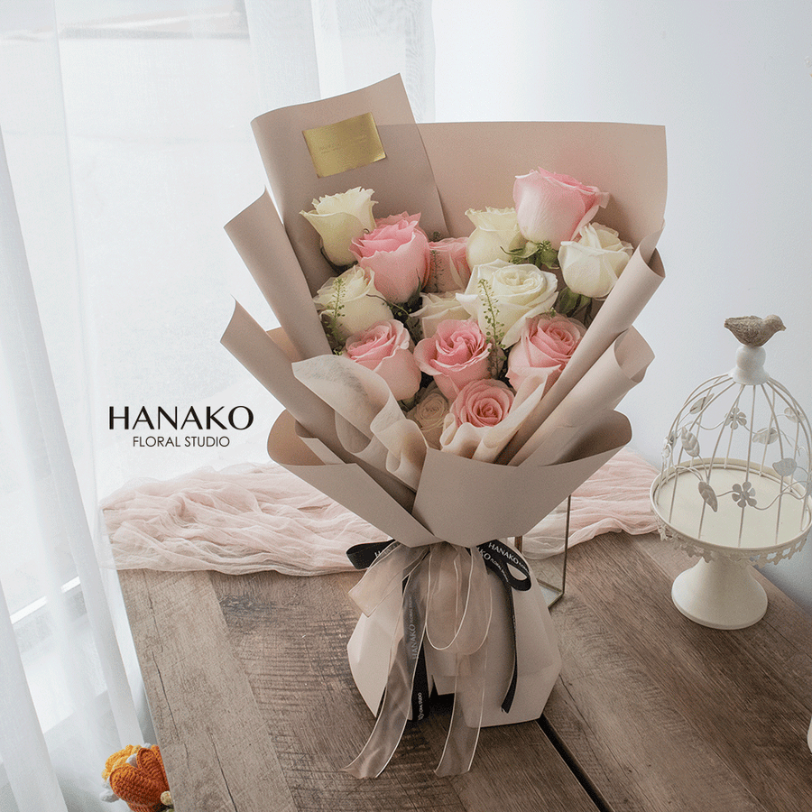 Blush Elegance Pink and White Rose Bouquet