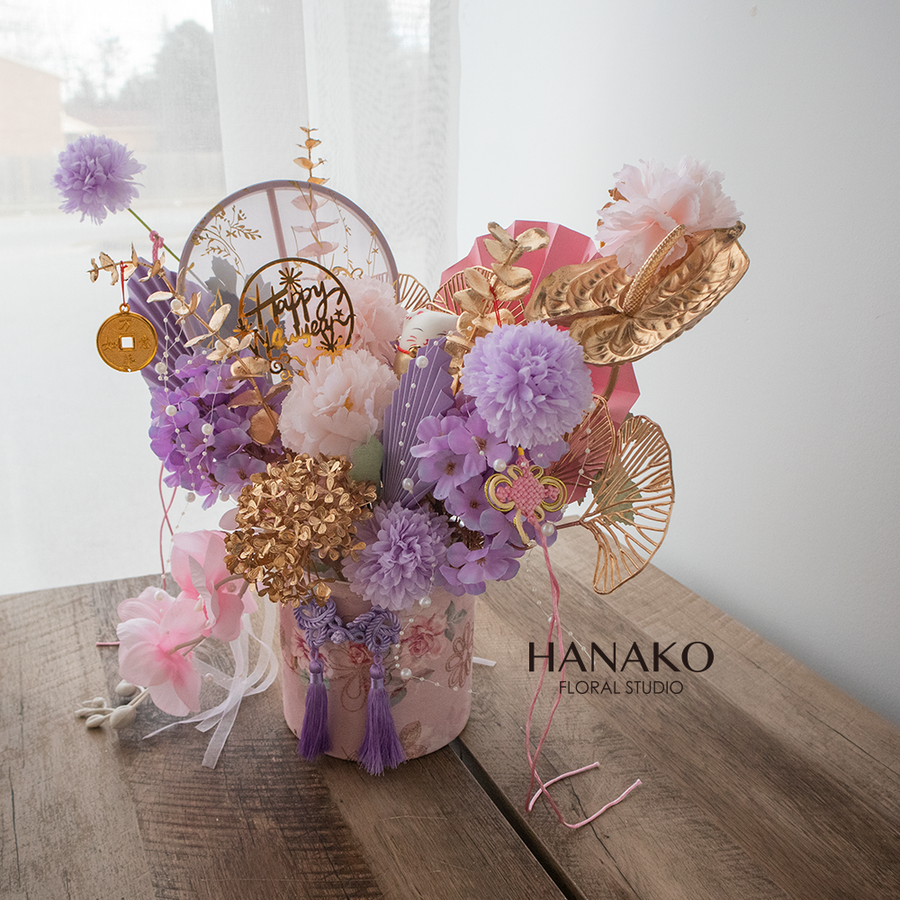 Pinky Lunar New Year Artificial Flower Bucket