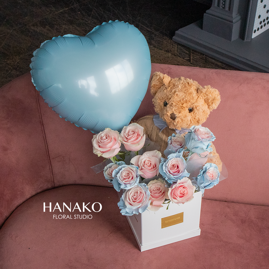 Vday Plush Toy with Rose Box - Blue
