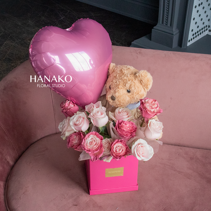 Vday Plush Toy with Rose Box - Pink