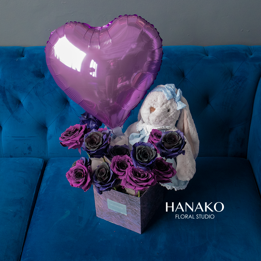Vday Plush Toy with Rose Box - Purple