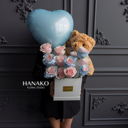 Plush Toy with Rose Box - Blue