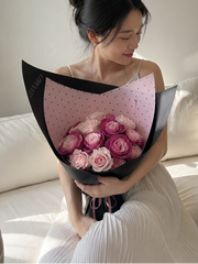 Qixi Romantic Two-Tone Rose Bouquet – Golden Pink & Mauve