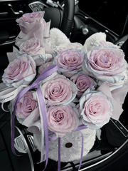 Vday Fluffy Bunny Ear Rose Hug Bucket- Blue Sand