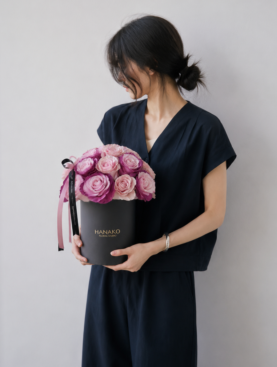 Qixi Two-Tone Rose Bloom Box – Golden Pink & Mauve