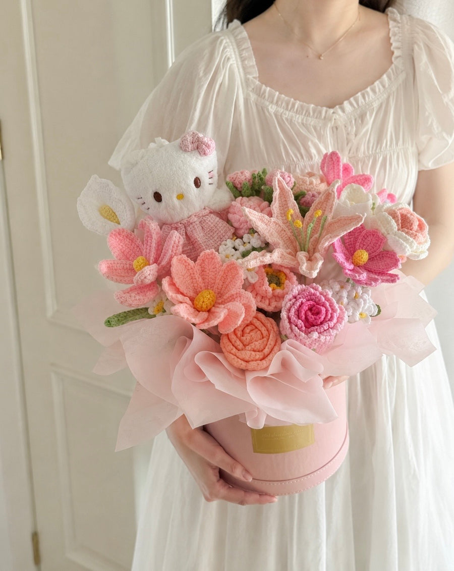 Crochet Flower Hat Box with Plush Toy