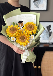 Golden Trio Graduation Crochet Bouquet