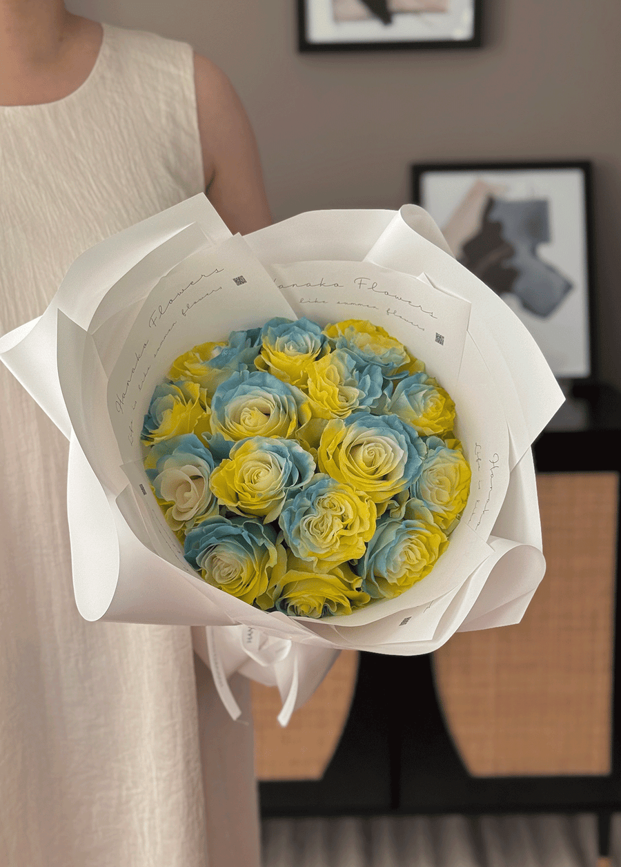 Qixi Classic  Lemon Sea Blue Round Bouquet