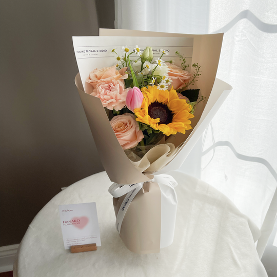 Graduation Single Sunflower Small Bouquet Peach