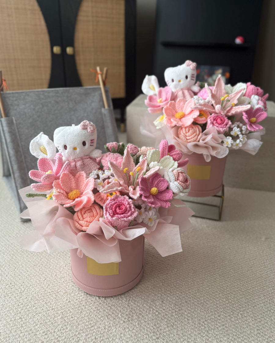 Crochet Flower Hat Box with Plush Toy