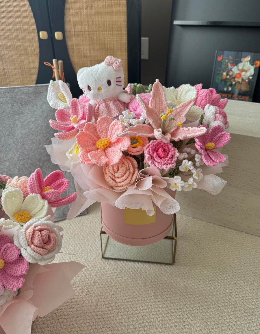 Crochet Flower Hat Box with Plush Toy
