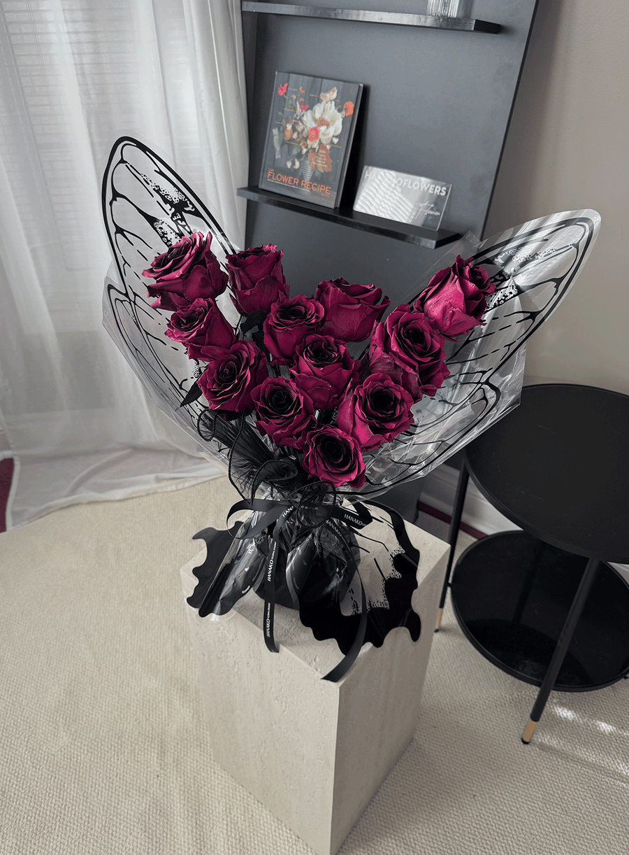 Vday Butterfly Rose Bouquet-Amethyst Noir