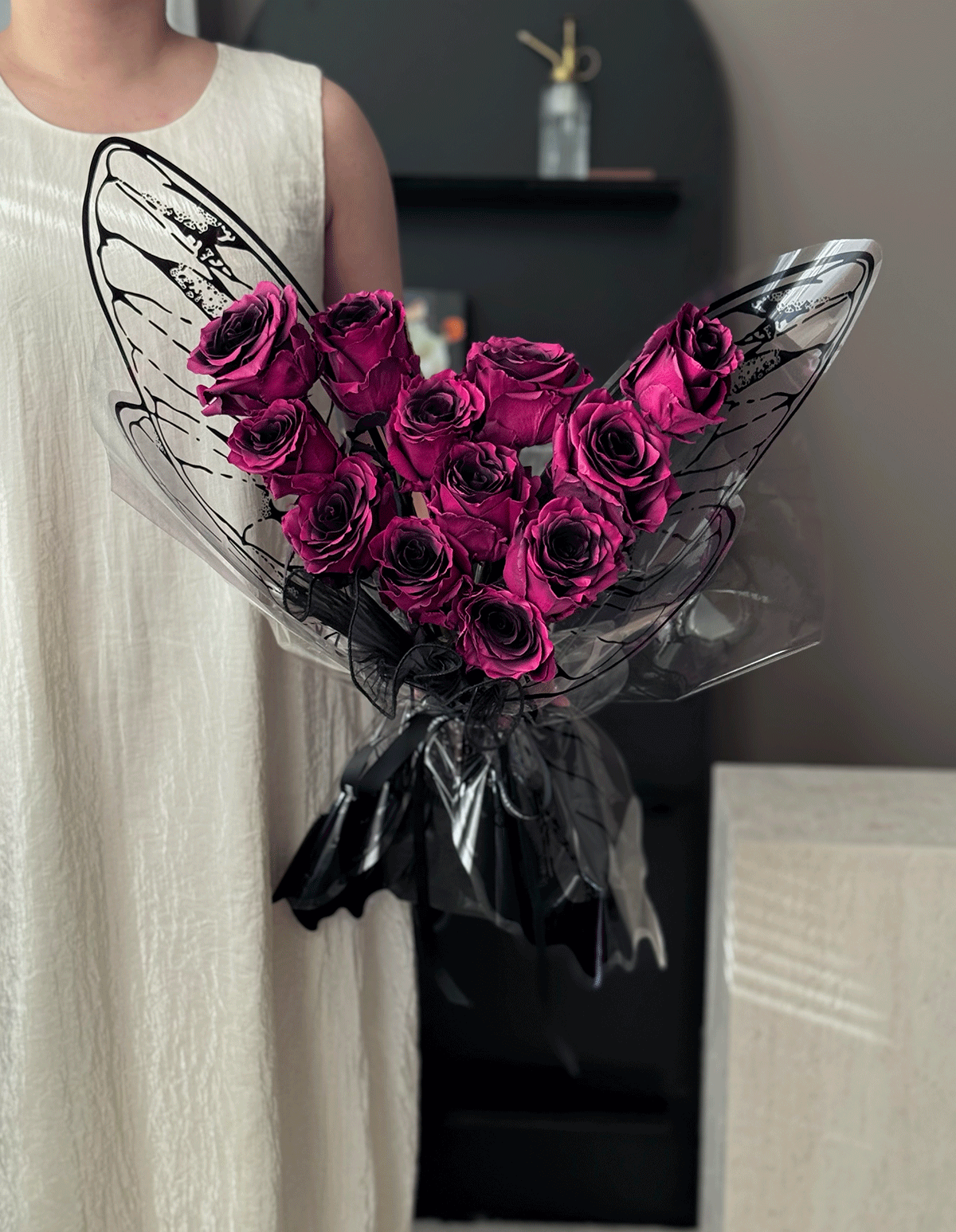 Vday Butterfly Rose Bouquet-Amethyst Noir