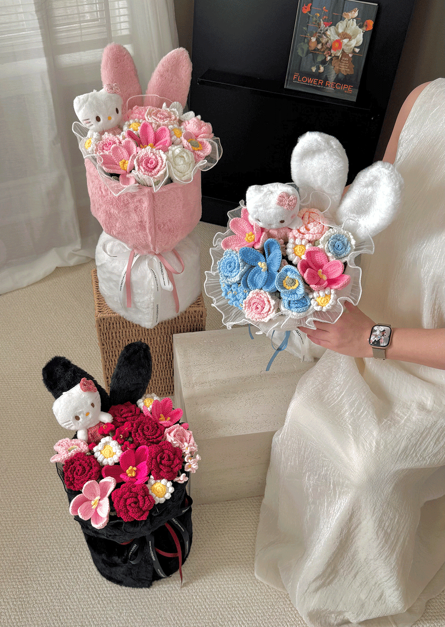 Fluffy Bunny Ear Crochet Bouquet