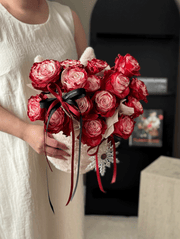 520 Fluffy Bunny Ear Rose Hug Bucket- Dusty Red