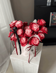 520 Fluffy Bunny Ear Rose Hug Bucket- Dusty Red