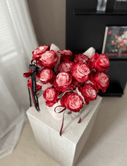 520 Fluffy Bunny Ear Rose Hug Bucket- Dusty Red