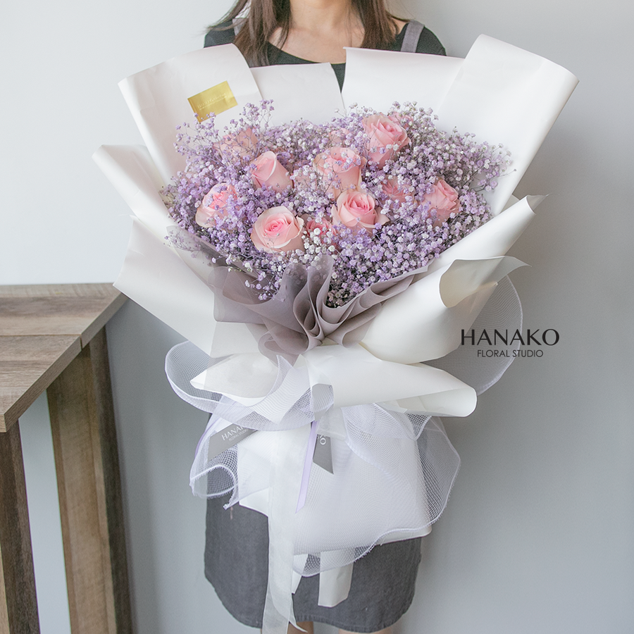 Pink Rose with Baby’s Breath Bouquet