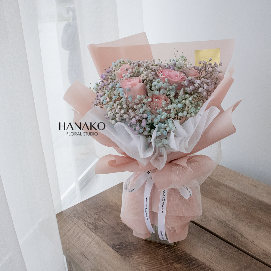 Pink Rose with Baby’s Breath Bouquet